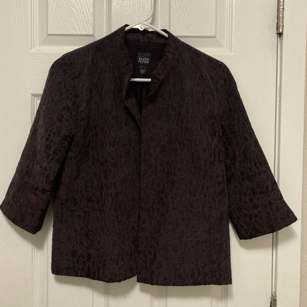 *Eileen Fisher Women's Petite Small Purple 100% Silk Texture Crop Blazer #IR
